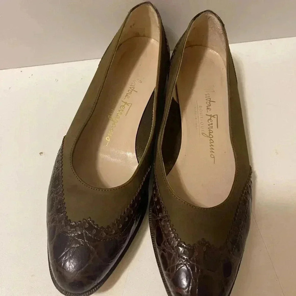 Salvatore Ferragamo crocodile flat Brown and Green size 6 - Picture 9 of 15